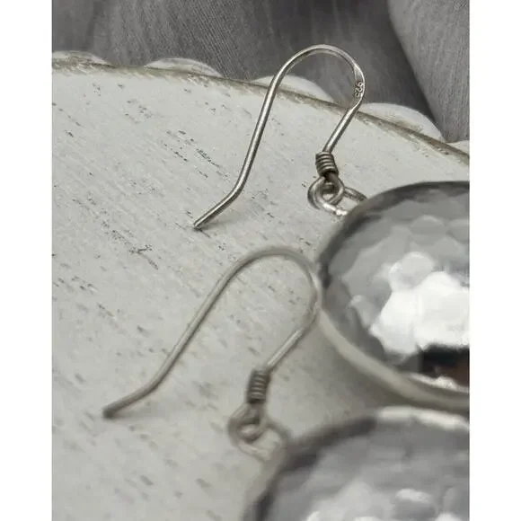 Hammered Sterling Silver 925 Dangle Earrings - Picture 4 of 7